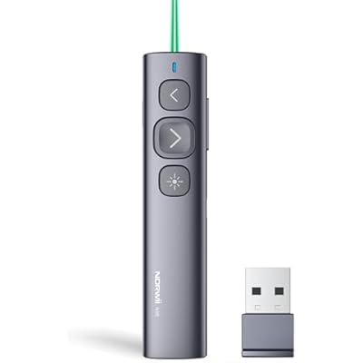Norwii N95 Presentation Clicker, PowerPoint Clicker for Presentation Remote, Rechargeable Wireless Presenter Pointer, Slide Advancer for PCLaptope-Book in Classroom, Auditorium, Church Green,USB-A