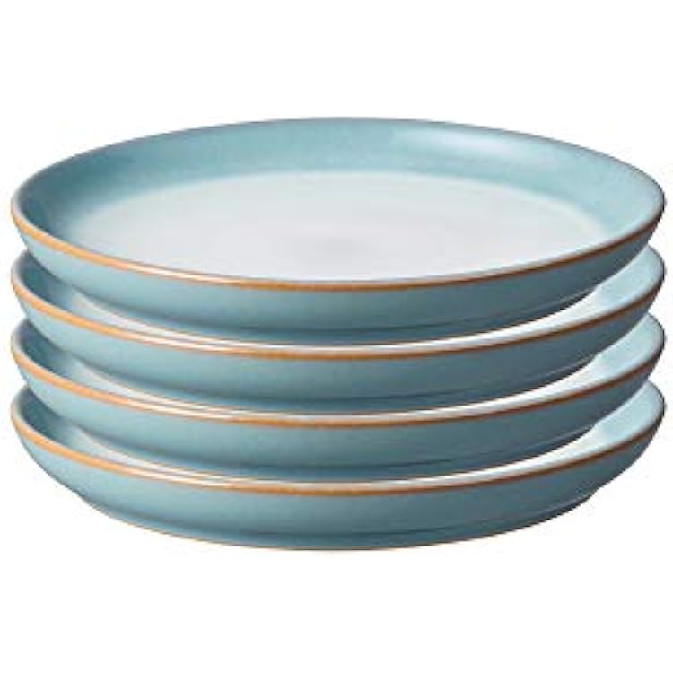 Denby - Azure Haze Blue Coupe Small Plates Set of 4 - Stoneware Ceramic Plates for Everyday Use - Dishwasher, Oven, Microwave, and Freezer Safe - Blue, White Reactive Gradient Glaze - Chip Resistant