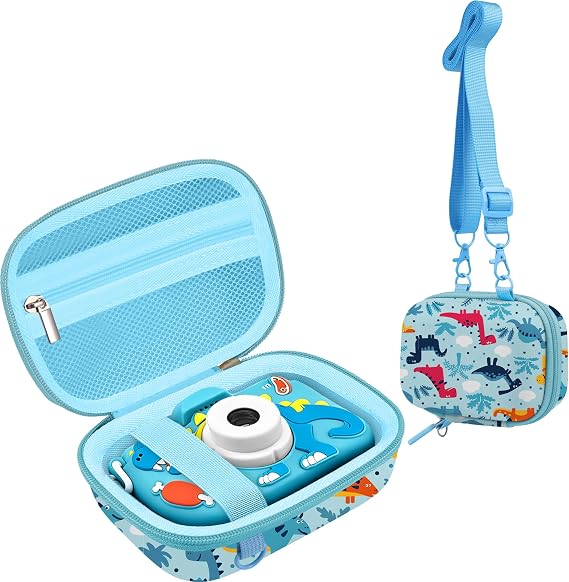 Leayjeen Kids Camera Case Compatible with OUTUVAS/Goopow/Mgaolo/HOOMOON/Kids Camera Toys and Kids Digital Video Camcorder Camera,Best Birthday Christmas Gift -Light Blue Dinosaur(Case Only)